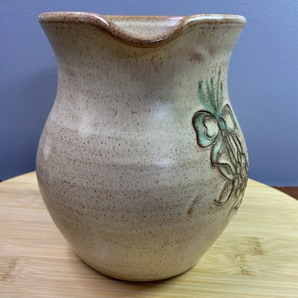 Vintage Rustic Pottery Pitcher‎ Vase Brown Tan Earth Tones Rustic Home Interiors